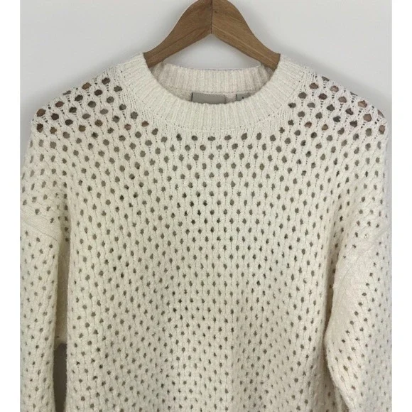 Varley Grady Boucle Sweater Sz S Coconut Milk Ivory Open Knit Cotton Blend - Picture 3 of 14